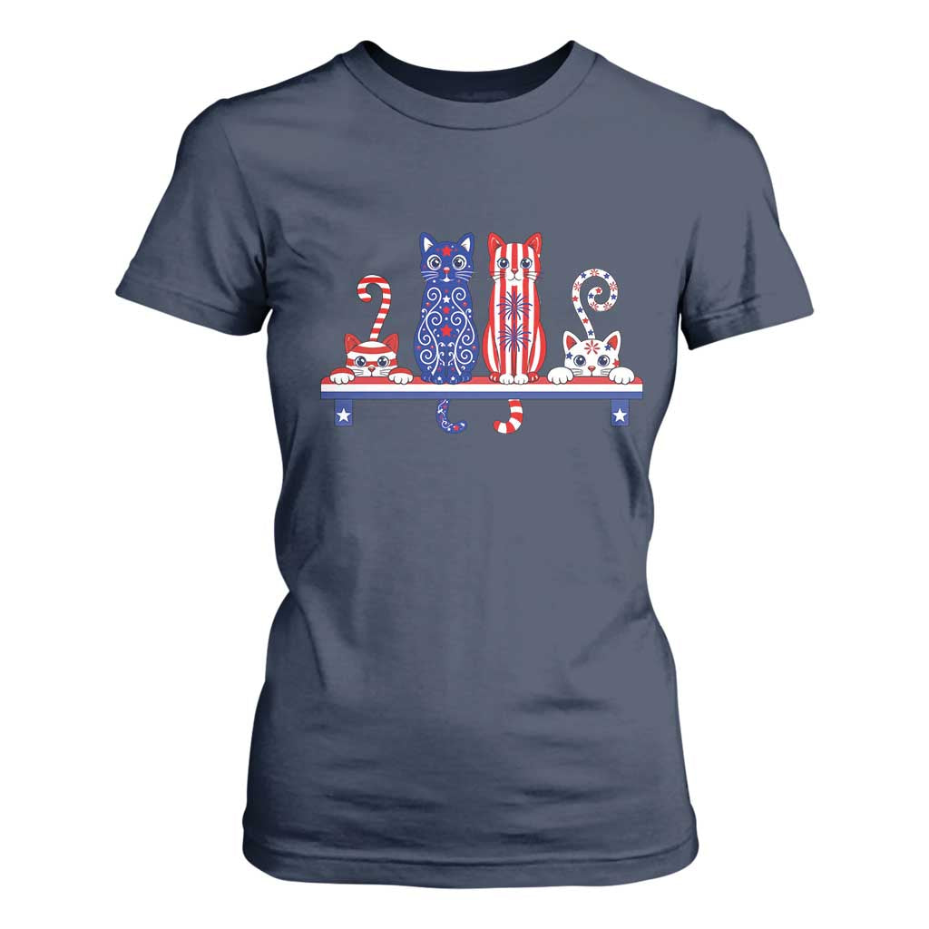 Red White And Blue Cute Cats T Shirt For Women Patriotic Pet Lover
