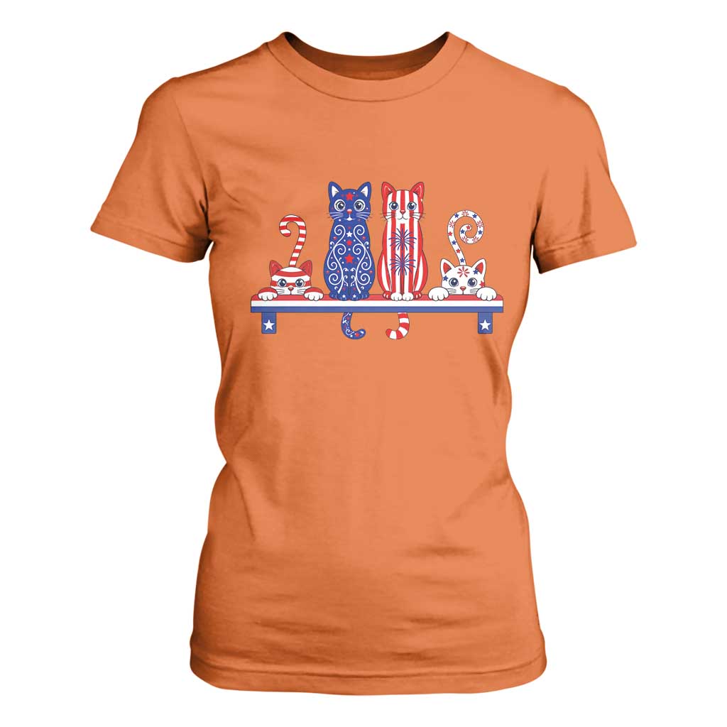 Red White And Blue Cute Cats T Shirt For Women Patriotic Pet Lover