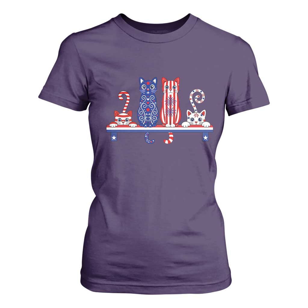 Red White And Blue Cute Cats T Shirt For Women Patriotic Pet Lover