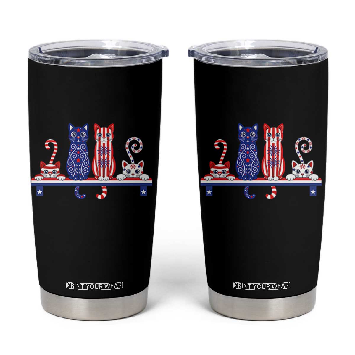 Red White And Blue Cute Cats Tumbler Cup Patriotic Pet Lover TS12 Black Print Your Wear