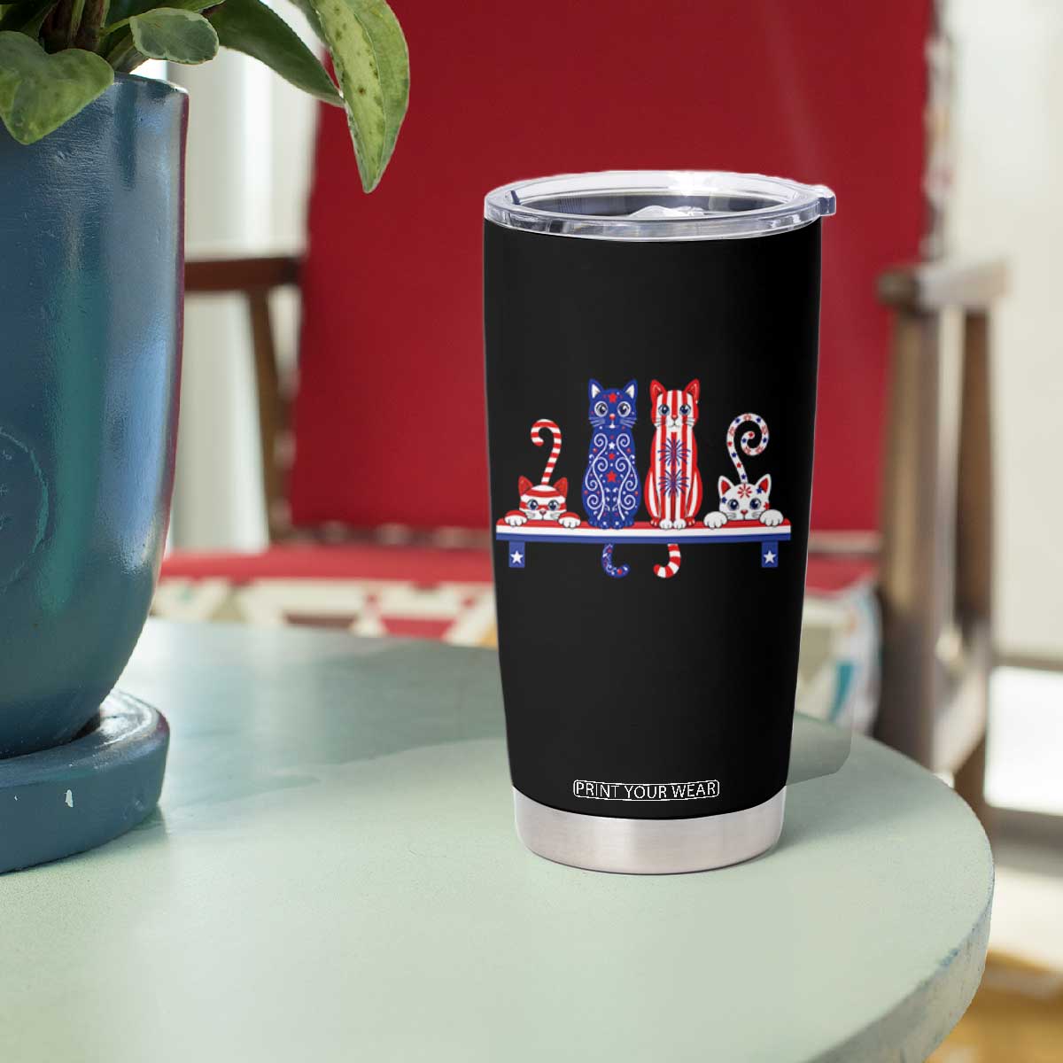 Red White And Blue Cute Cats Tumbler Cup Patriotic Pet Lover