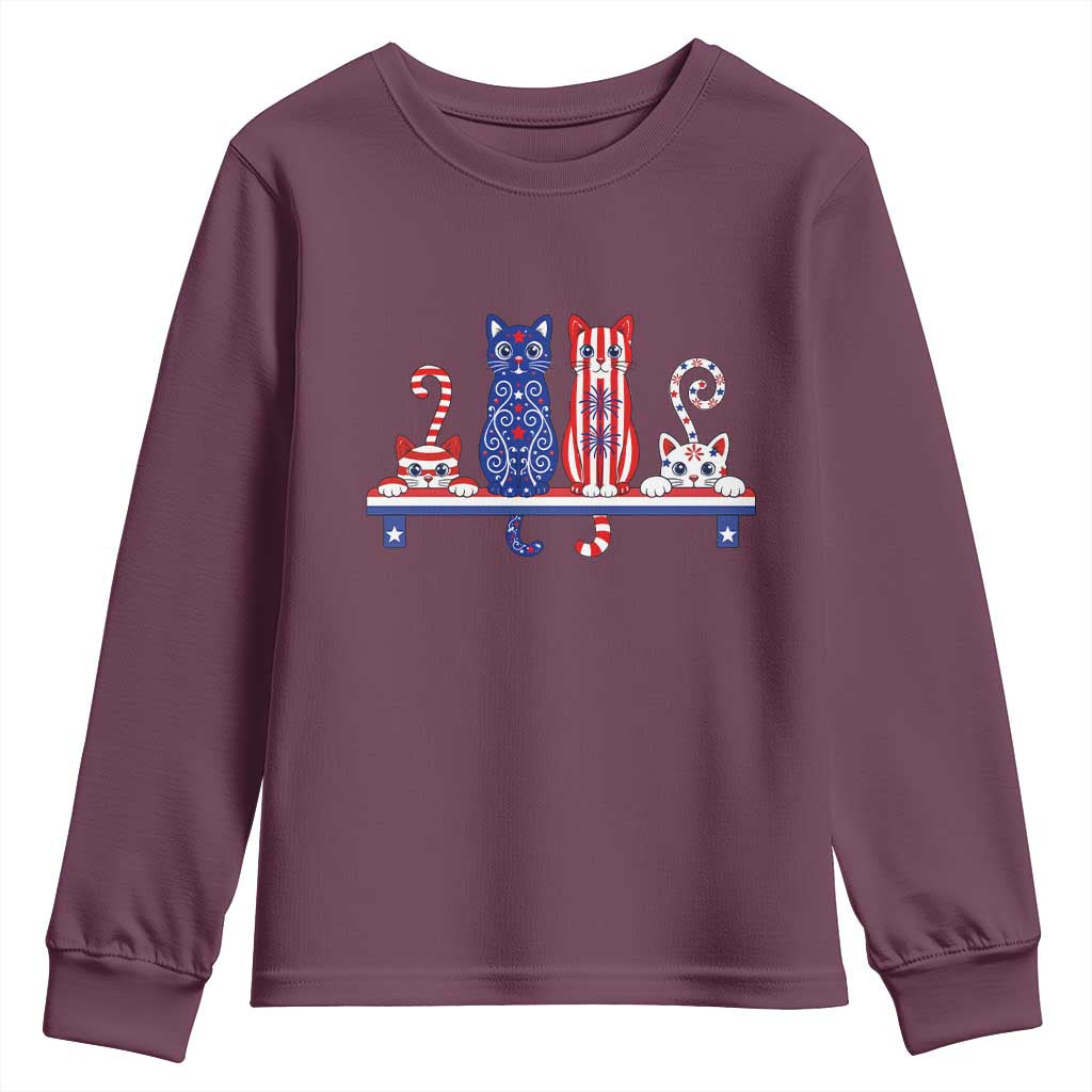 Red White And Blue Cute Cats Youth Sweatshirt Patriotic Pet Lover