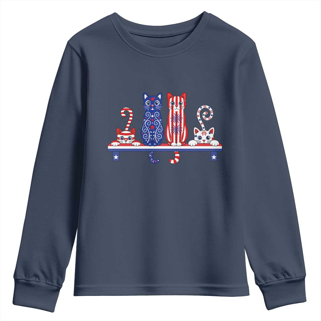 Red White And Blue Cute Cats Youth Sweatshirt Patriotic Pet Lover
