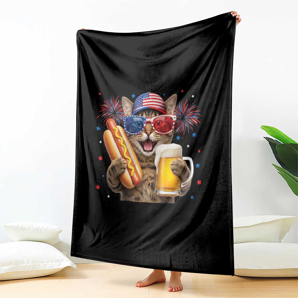 Beer And Hotdog Cat Throw Blanket Fourth Of July Celebration