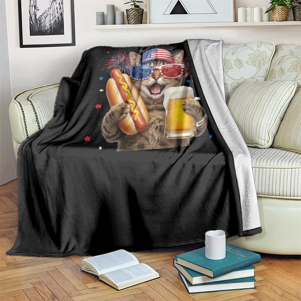 Beer And Hotdog Cat Throw Blanket Fourth Of July Celebration