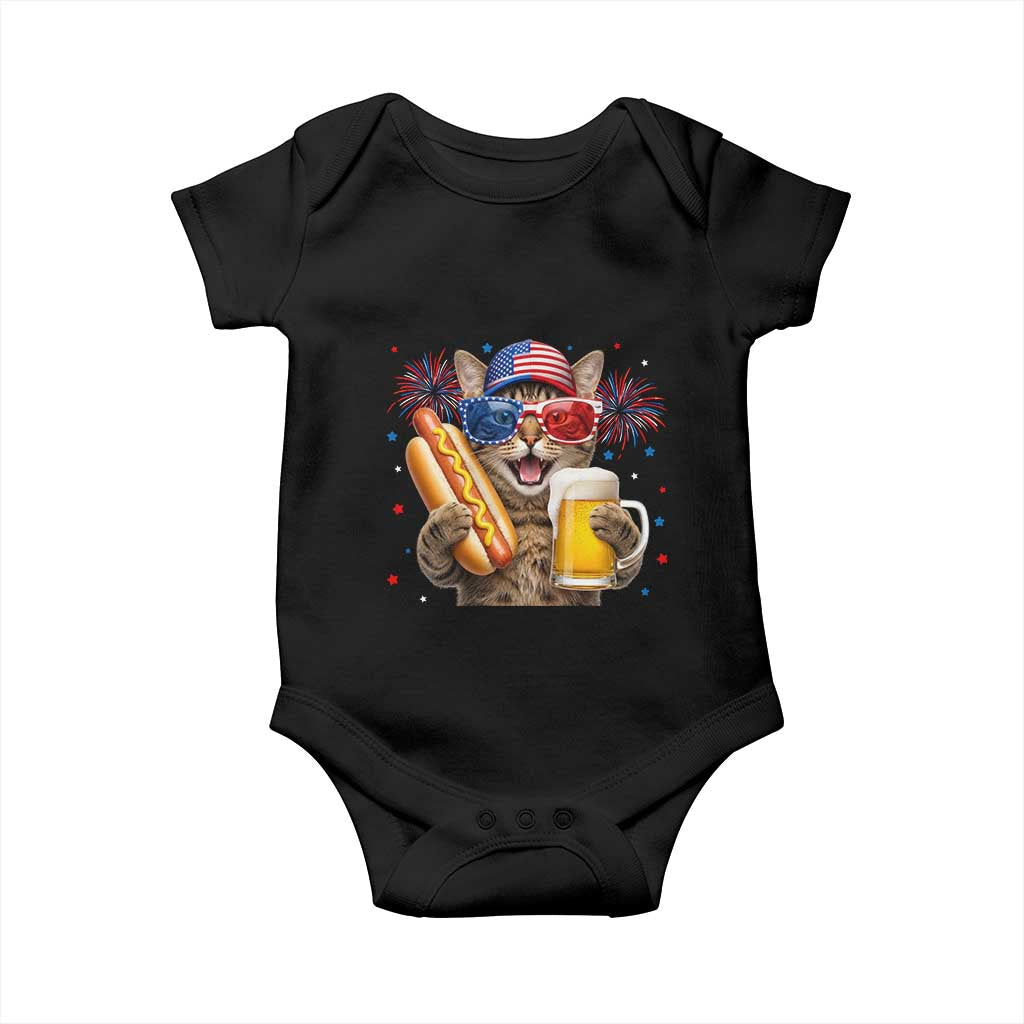 Beer And Hotdog Cat Baby Onesie Fourth Of July Celebration