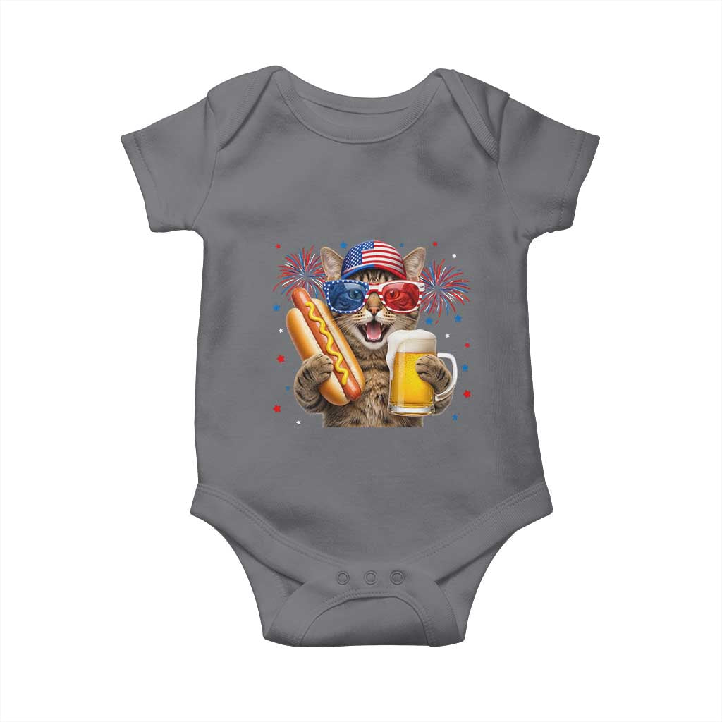Beer And Hotdog Cat Baby Onesie Fourth Of July Celebration