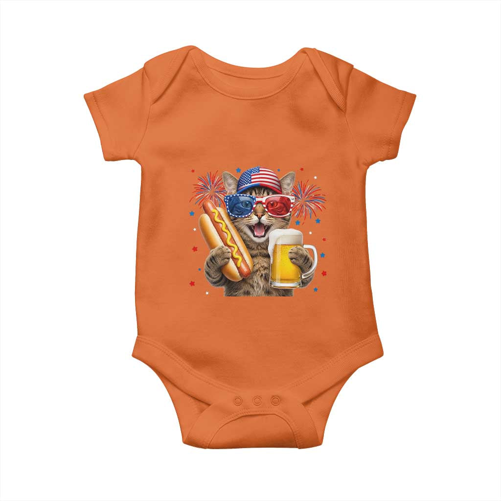 Beer And Hotdog Cat Baby Onesie Fourth Of July Celebration