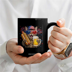 Beer And Hotdog Cat Coffee Mug Fourth Of July Celebration