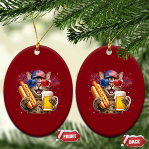 Beer And Hotdog Cat Ceramic Ornament Fourth Of July Celebration