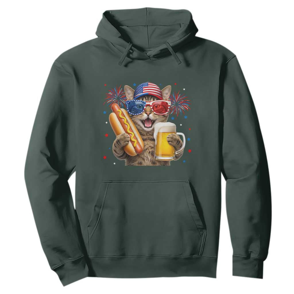 Beer And Hotdog Cat Hoodie Fourth Of July Celebration