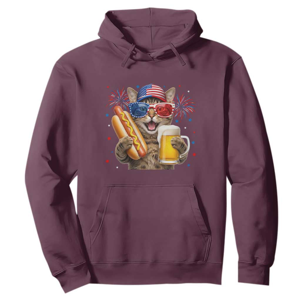 Beer And Hotdog Cat Hoodie Fourth Of July Celebration