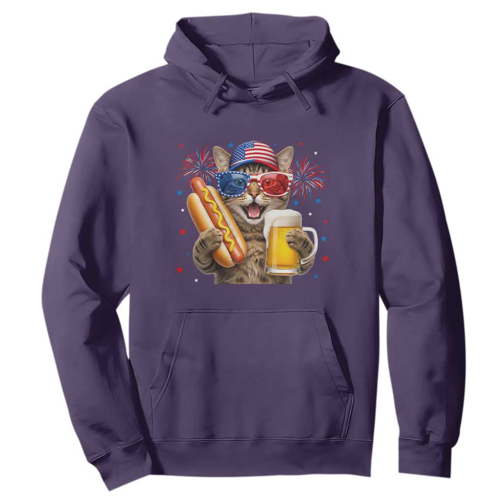 Beer And Hotdog Cat Hoodie Fourth Of July Celebration