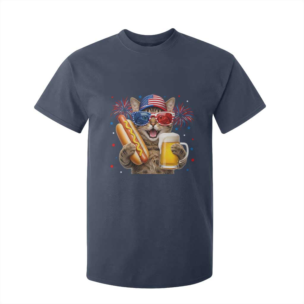Beer And Hotdog Cat T Shirt For Kid Fourth Of July Celebration