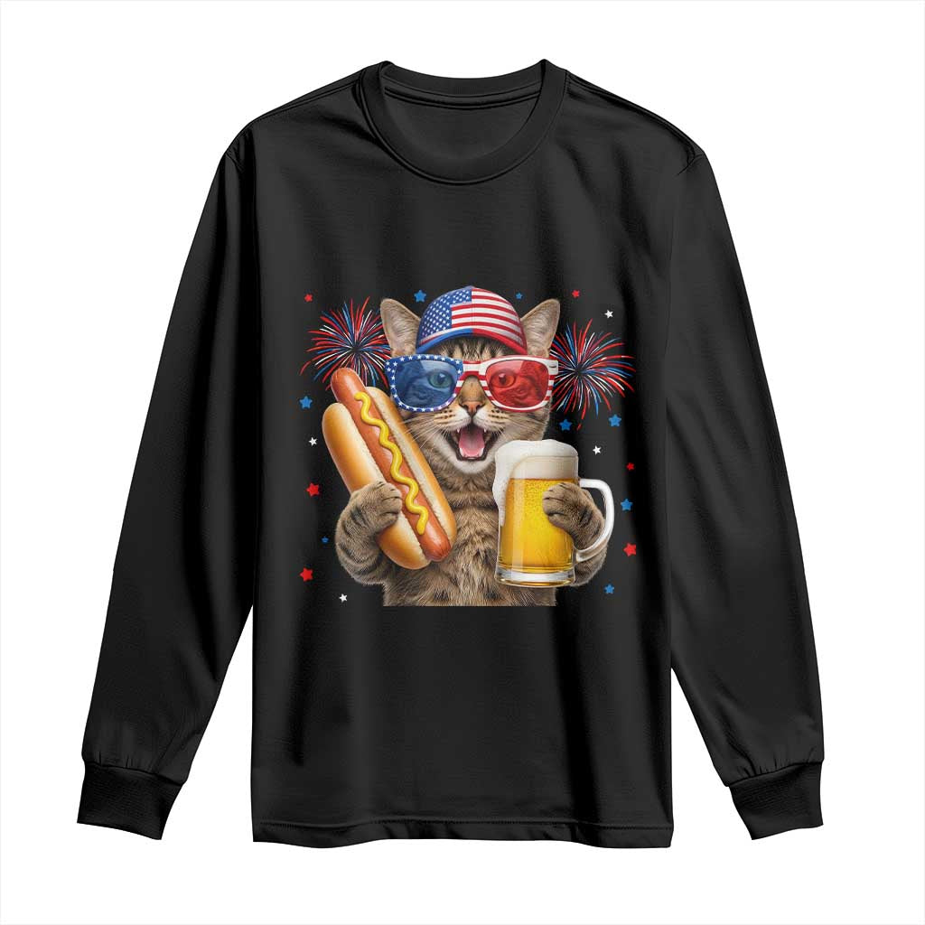 Beer And Hotdog Cat Long Sleeve Shirt Fourth Of July Celebration