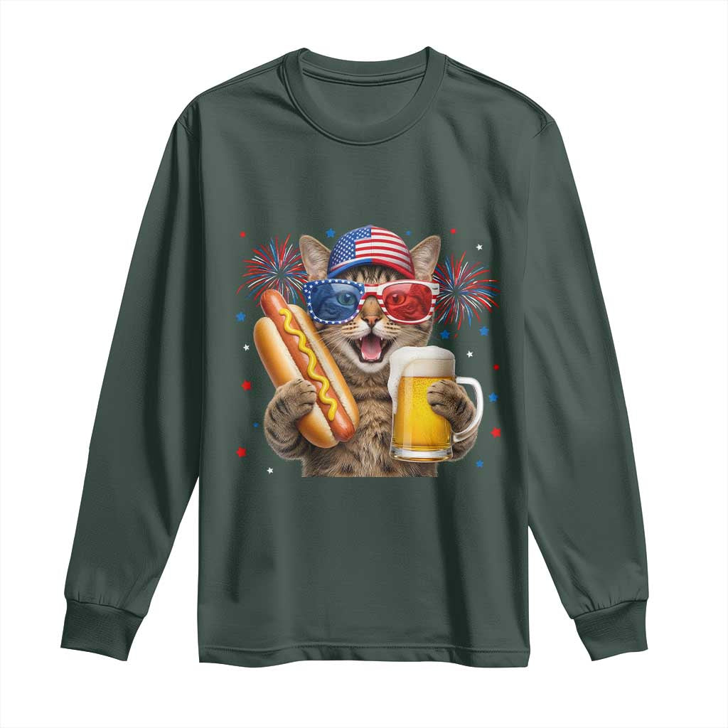 Beer And Hotdog Cat Long Sleeve Shirt Fourth Of July Celebration