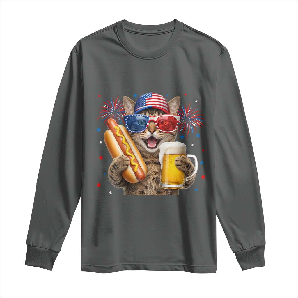 Beer And Hotdog Cat Long Sleeve Shirt Fourth Of July Celebration