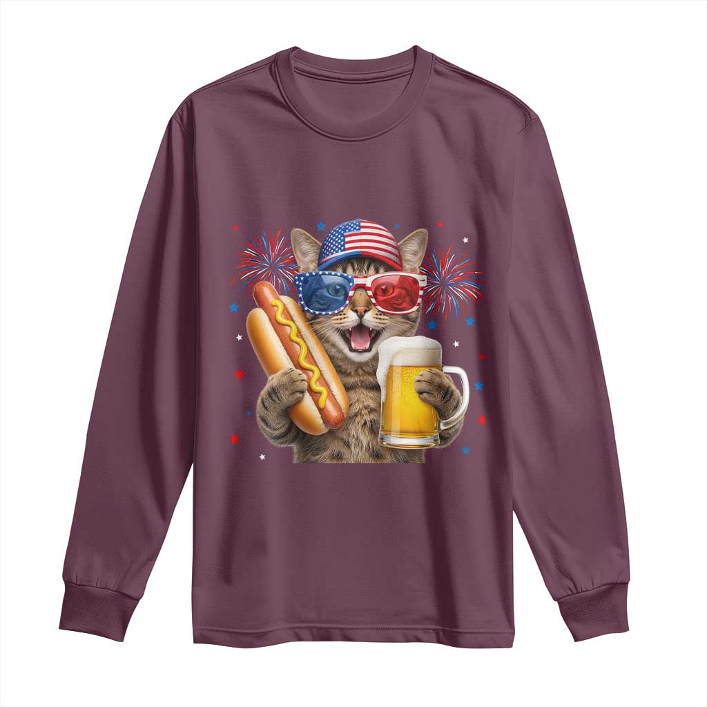Beer And Hotdog Cat Long Sleeve Shirt Fourth Of July Celebration