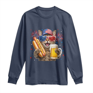 Beer And Hotdog Cat Long Sleeve Shirt Fourth Of July Celebration