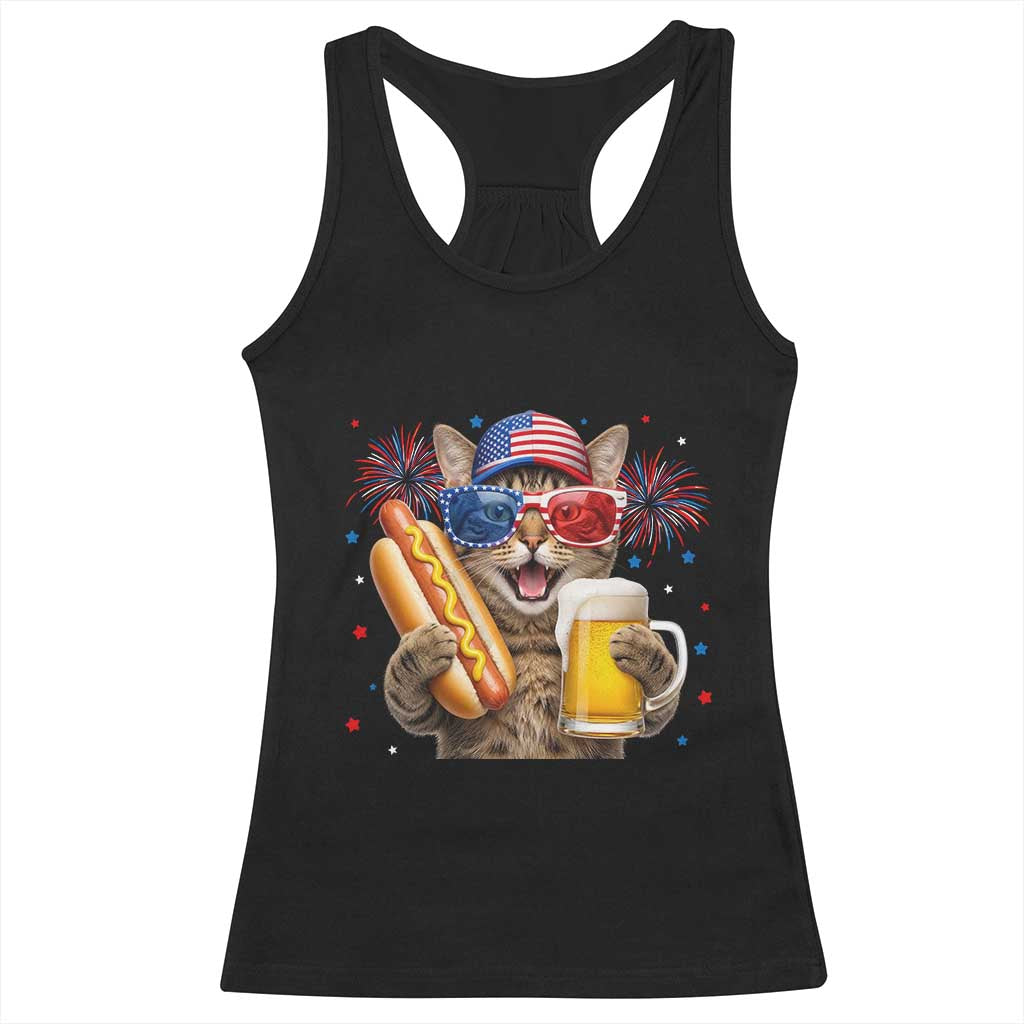 Beer And Hotdog Cat Racerback Tank Top Fourth Of July Celebration