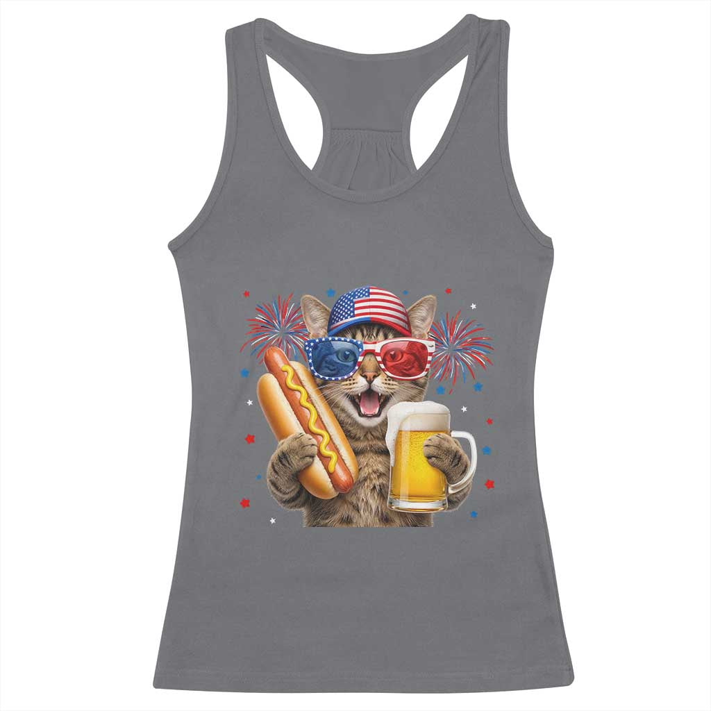 Beer And Hotdog Cat Racerback Tank Top Fourth Of July Celebration
