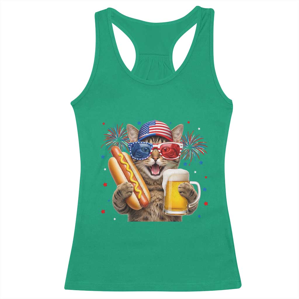 Beer And Hotdog Cat Racerback Tank Top Fourth Of July Celebration