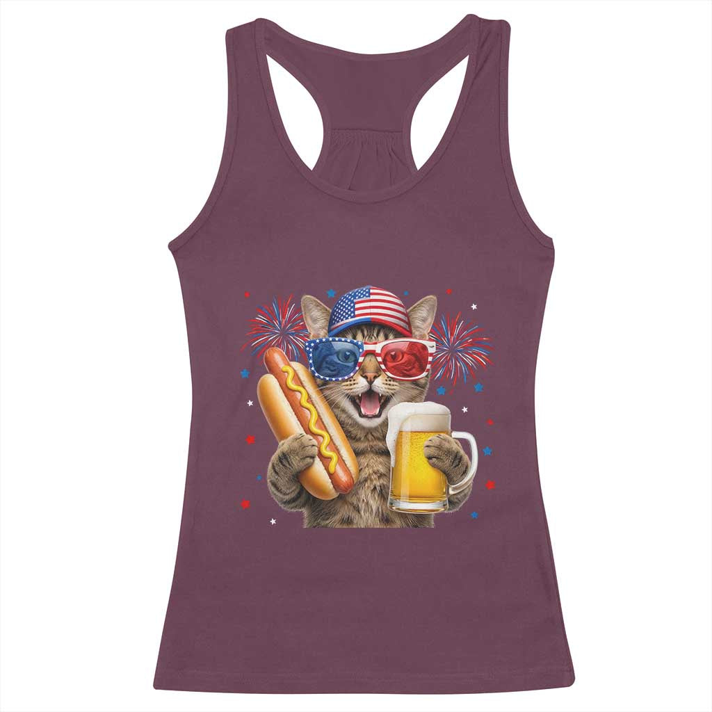 Beer And Hotdog Cat Racerback Tank Top Fourth Of July Celebration