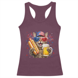 Beer And Hotdog Cat Racerback Tank Top Fourth Of July Celebration
