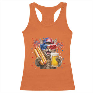 Beer And Hotdog Cat Racerback Tank Top Fourth Of July Celebration
