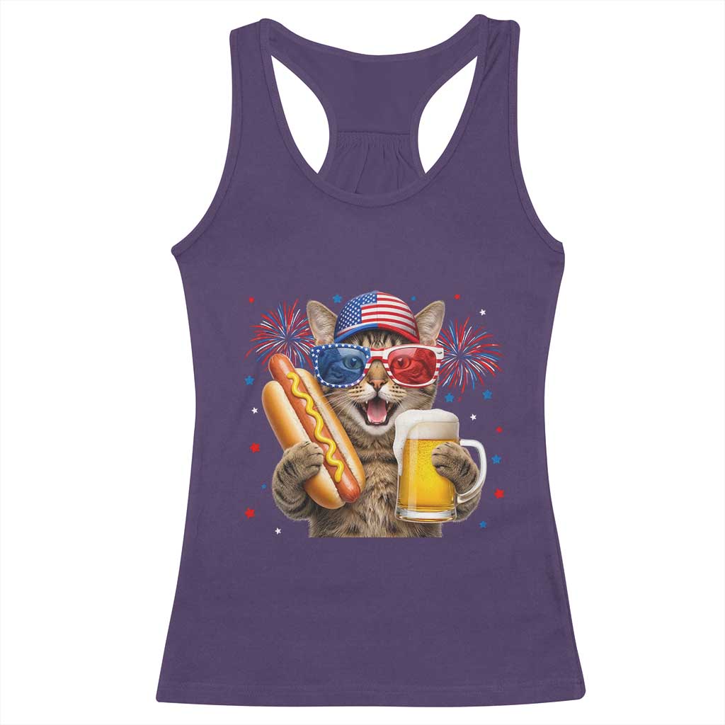 Beer And Hotdog Cat Racerback Tank Top Fourth Of July Celebration
