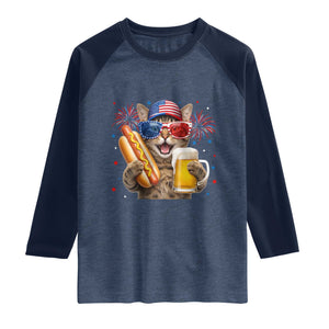Beer And Hotdog Cat Raglan Shirt Fourth Of July Celebration