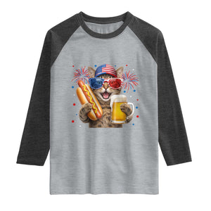 Beer And Hotdog Cat Raglan Shirt Fourth Of July Celebration