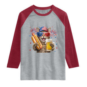 Beer And Hotdog Cat Raglan Shirt Fourth Of July Celebration