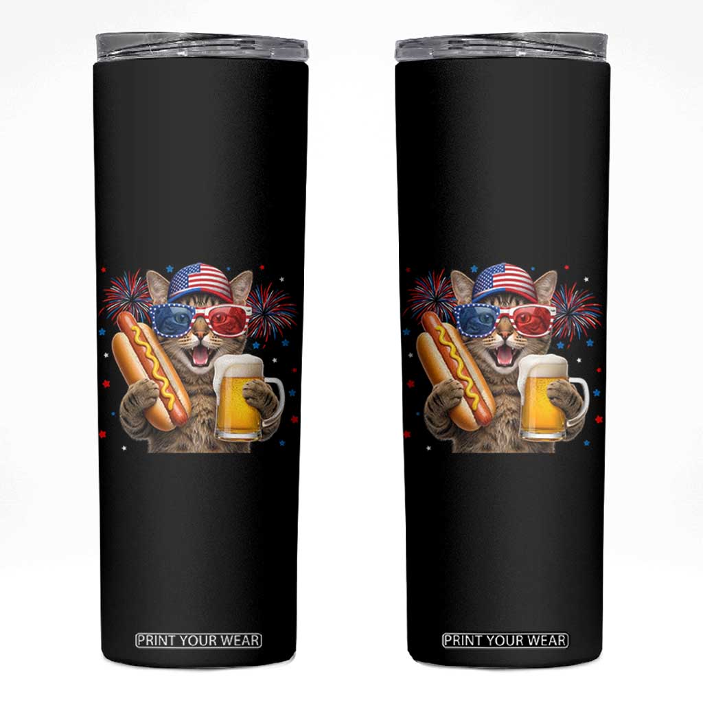 Beer And Hotdog Cat Skinny Tumbler Fourth Of July Celebration
