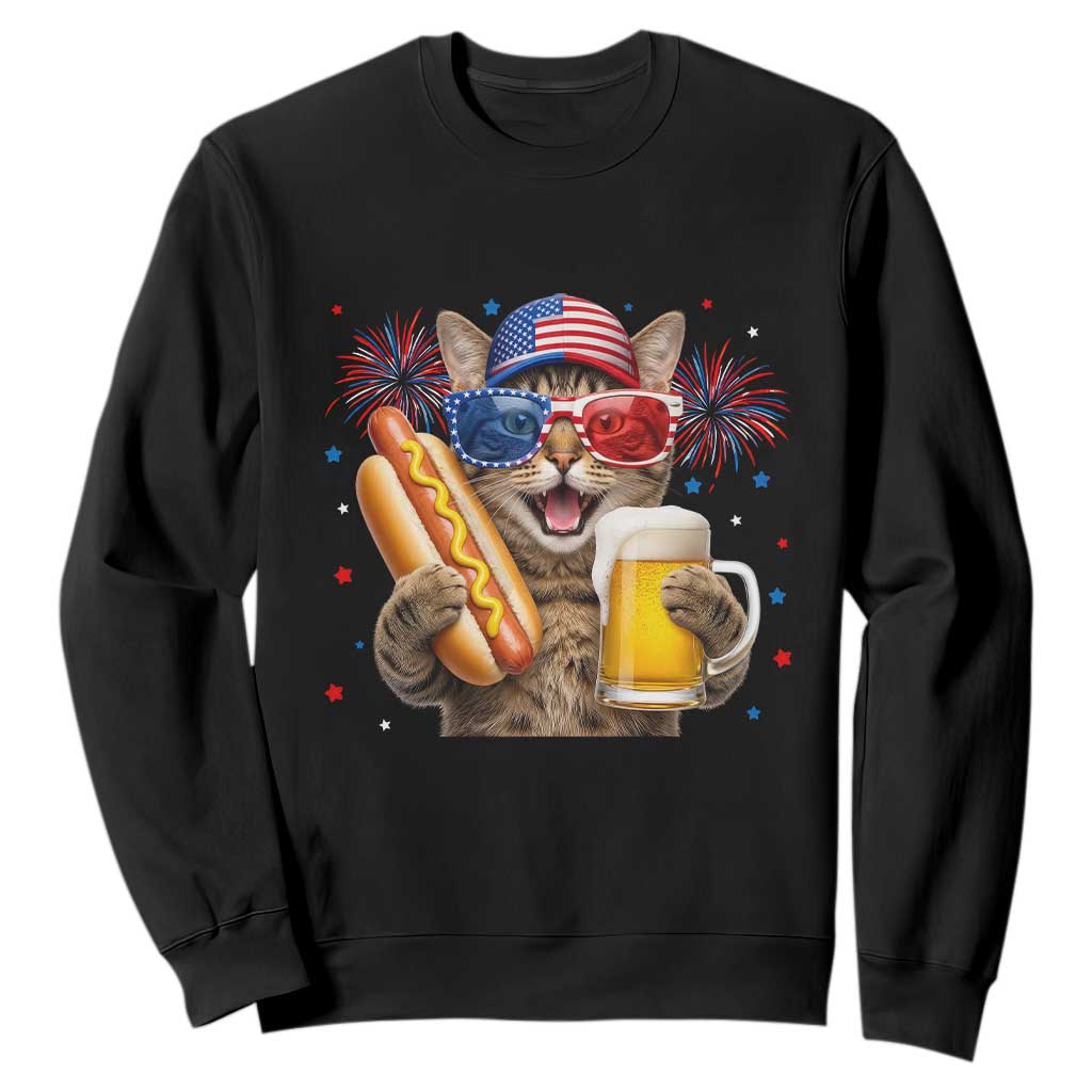 Beer And Hotdog Cat Sweatshirt Fourth Of July Celebration