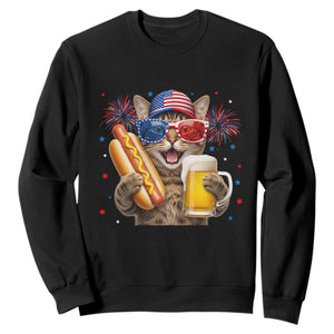 Beer And Hotdog Cat Sweatshirt Fourth Of July Celebration