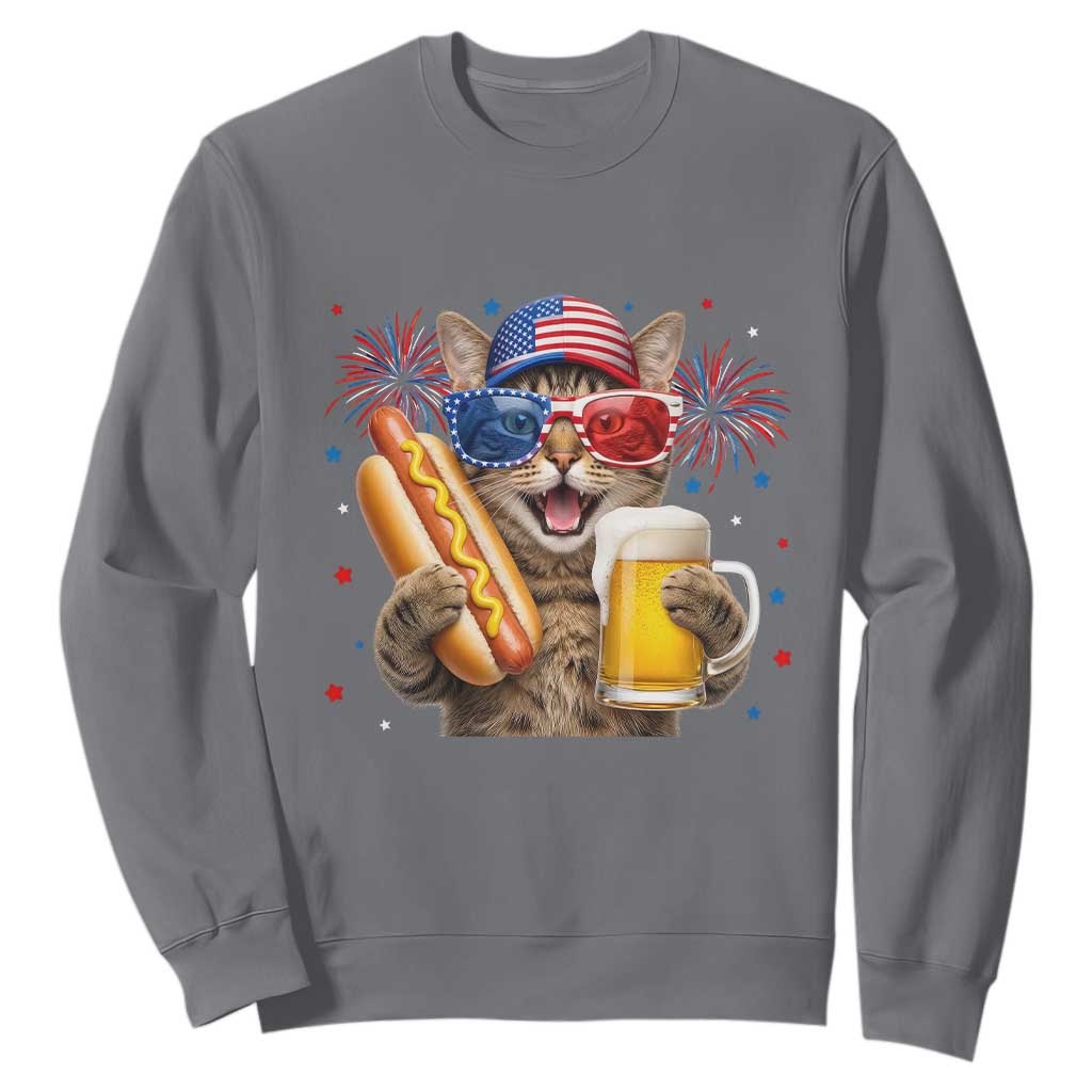 Beer And Hotdog Cat Sweatshirt Fourth Of July Celebration