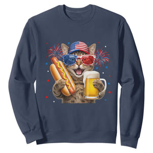 Beer And Hotdog Cat Sweatshirt Fourth Of July Celebration