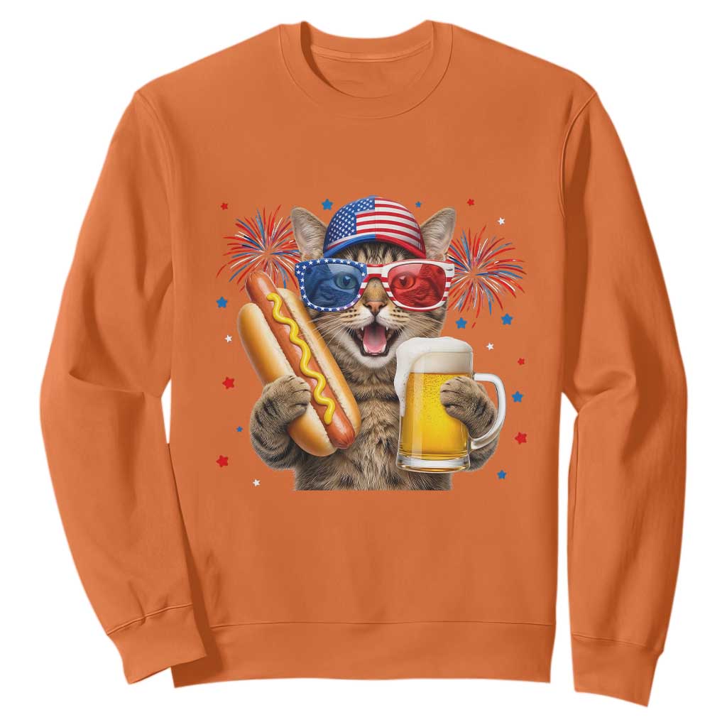 Beer And Hotdog Cat Sweatshirt Fourth Of July Celebration