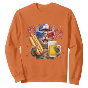 Beer And Hotdog Cat Sweatshirt Fourth Of July Celebration