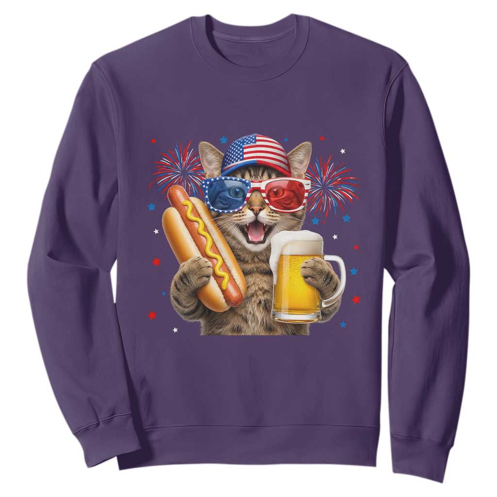 Beer And Hotdog Cat Sweatshirt Fourth Of July Celebration