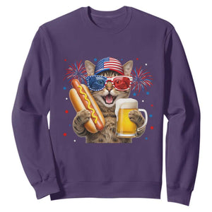 Beer And Hotdog Cat Sweatshirt Fourth Of July Celebration