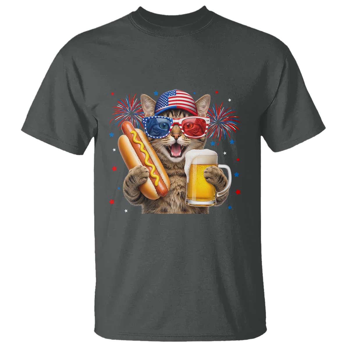 Beer And Hotdog Cat T Shirt Fourth Of July Celebration