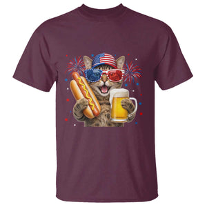 Beer And Hotdog Cat T Shirt Fourth Of July Celebration