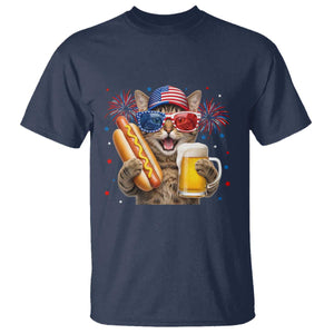 Beer And Hotdog Cat T Shirt Fourth Of July Celebration