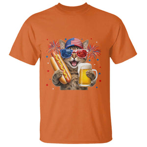 Beer And Hotdog Cat T Shirt Fourth Of July Celebration
