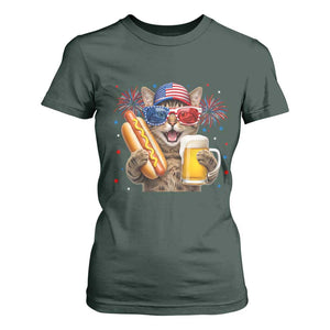Beer And Hotdog Cat T Shirt For Women Fourth Of July Celebration