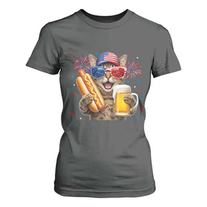 Beer And Hotdog Cat T Shirt For Women Fourth Of July Celebration