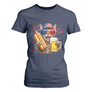 Beer And Hotdog Cat T Shirt For Women Fourth Of July Celebration