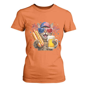 Beer And Hotdog Cat T Shirt For Women Fourth Of July Celebration